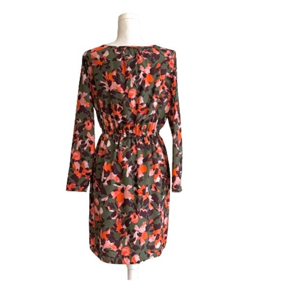 J. Crew Factory Green Orange Floral Long Sleeve Tulip Hem Lined Dress Size 6 - Picture 4 of 12